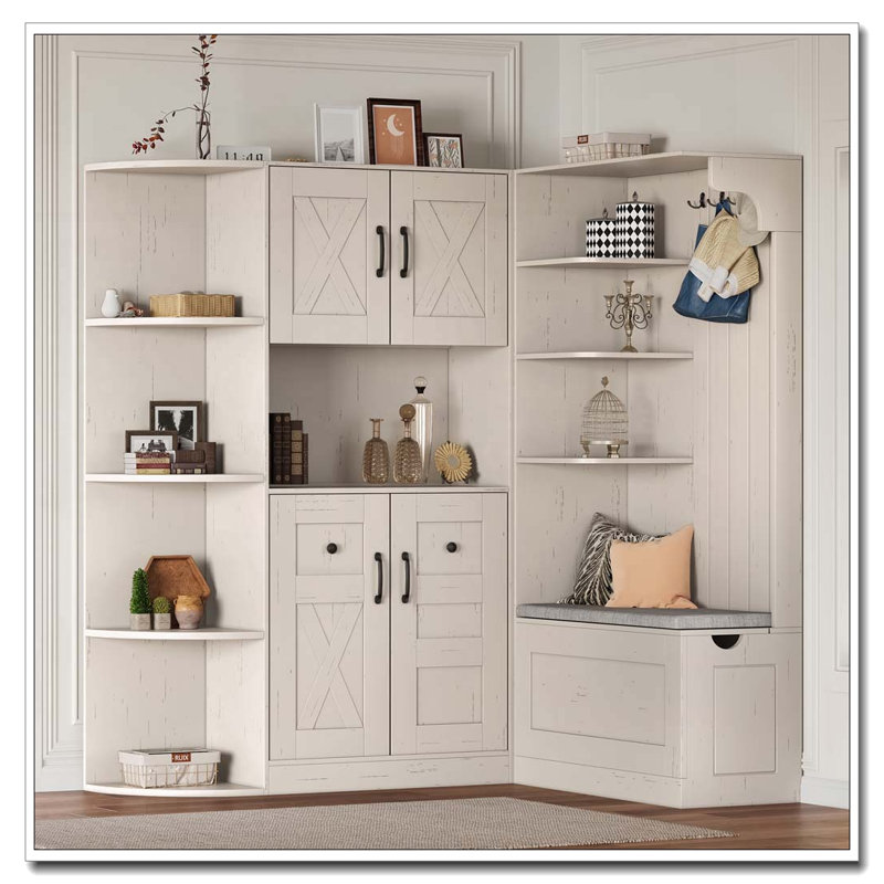 Multifunctional Hall Cabinet with Storage and Hooks, Beige