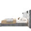 Grand lit avec revêtement en velours gris, lampe de lecture, tête de lit large, lit tapissier silencieux, velours et tables d'appoint sans sommier