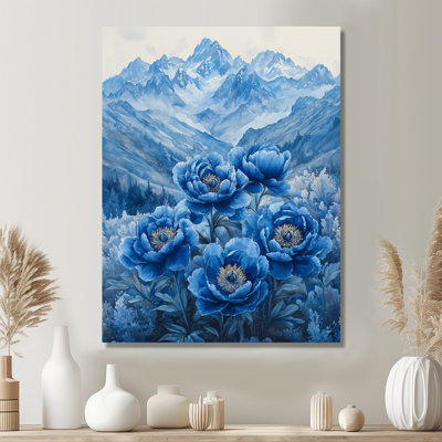 Blue Peonies On Mountain Peaks III - Peonies Wall Art