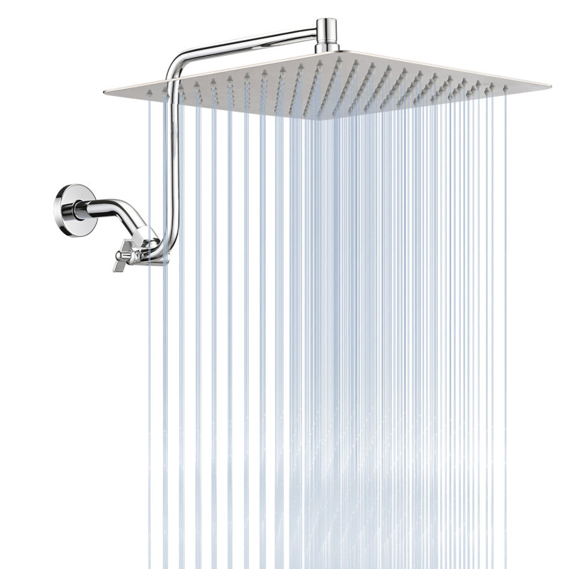 Pomme de douche carrée de 12 po avec bras ajustable - Fabrication en acier inoxydable, autonettoyante, accessoire de salle de bain Douche de pluie de 12 po en acier, couverture complète du corps, fixation murale