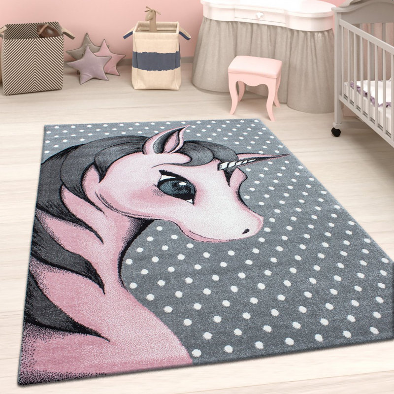 Chives Power Loom Pink/Grey Rug, Rectangle 120 x 170cm