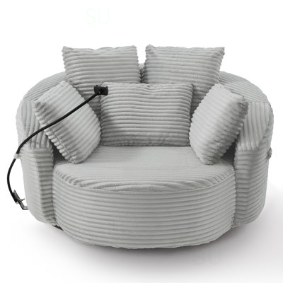 360° Swivel Chair Accent Barrel Chair Corduroy Round Sofa Chair With 5 Throw Pillows And An Adjustable Phone Holder For Living Room, Bedroom, Office And Hotel