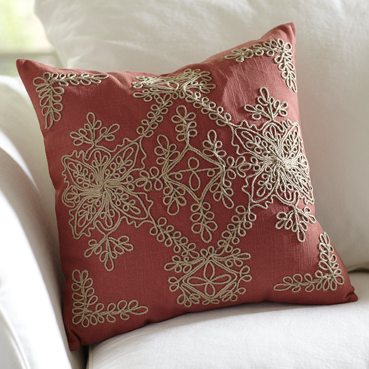 Birkdale Embroidered Cotton Pillow Cover, Brick