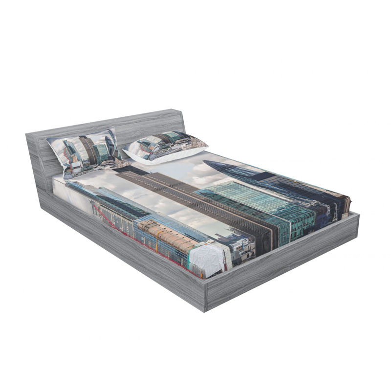Ensemble de draps London Skyline, Ensemble de draps pour lit double avec un drap-hou
