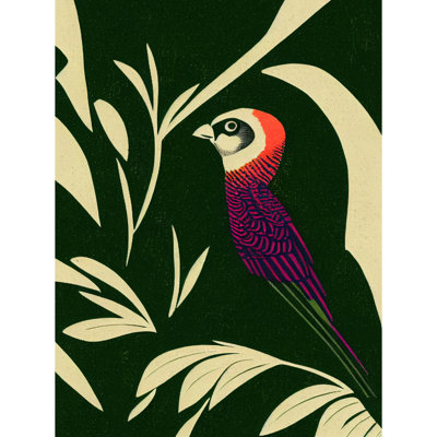Parakeet Tropical Plant Vintage Linocut Pattern 1 Piece Wall Art