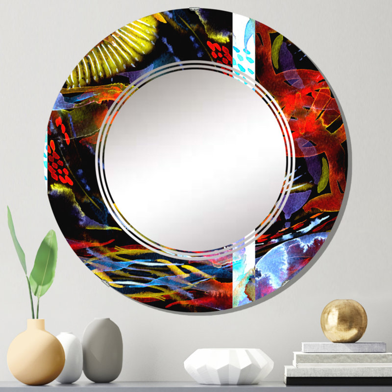Motif de patchwork aquarelle sans soudure - Miroir mural à motif rond, 24 po x 24 po