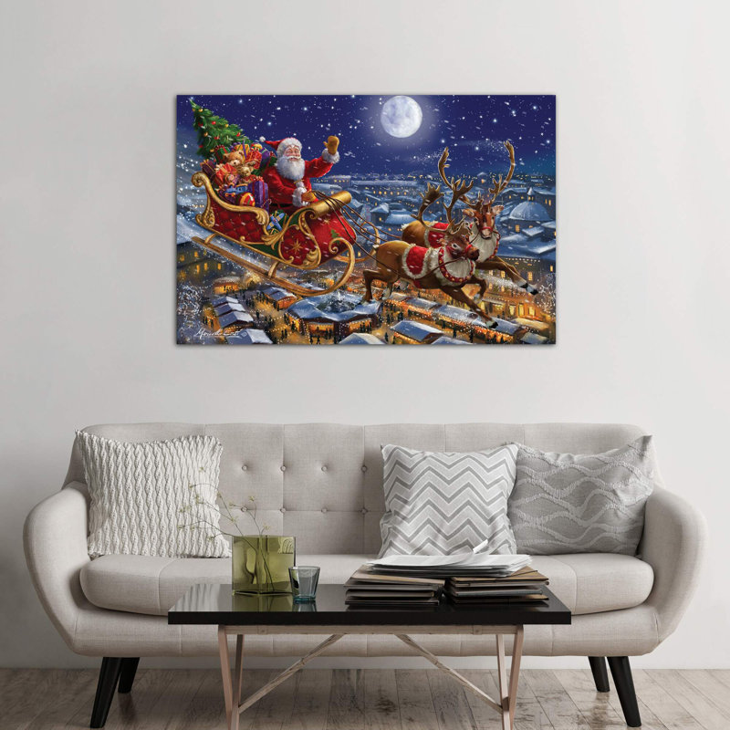 Santa Sleigh And Reindeer In Sky by Marcello Corti - Wrapped Canvas Painting, 101.6 cm H x 66.04 cm W x 1.91 cm D