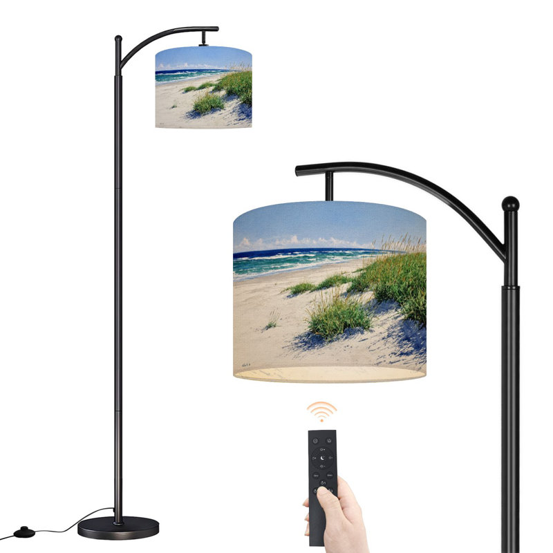 Lampe sur pied à arc avec abat-jour réglable méditatif paysage côtier détaillé dunes océan lampe sur pied 3 températures de couleur à intensité variable grand poteau avec interrupteur au pied pour la chambre à coucher