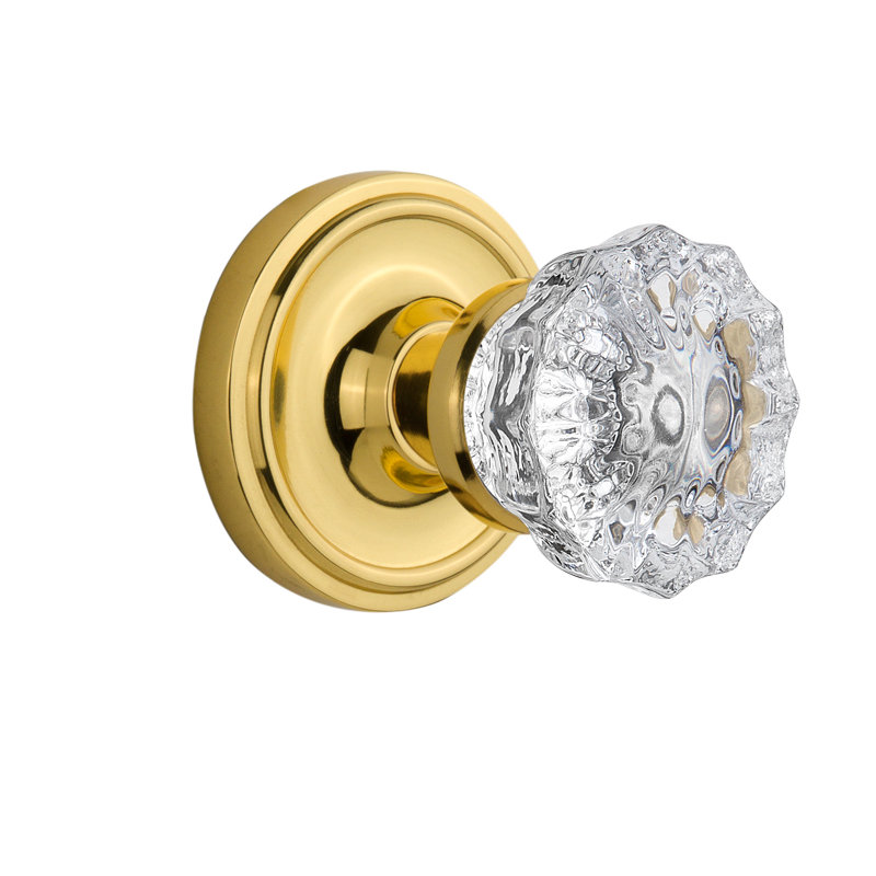Classic Rosette with Crystal Door Knob, Polished Brass
