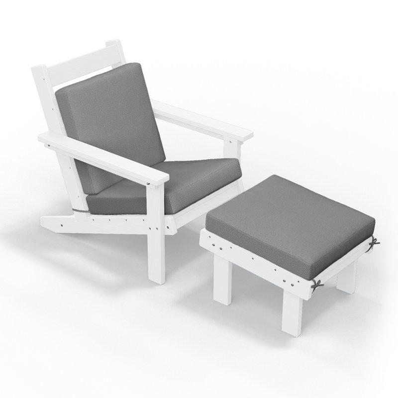 High Density Polyethylene Adirondack Chair With Cushions and Ottoman , White