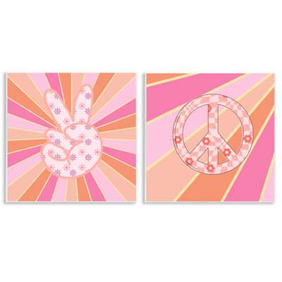 Groovy Peace Symbols on Stripes 2pc Wall Plaque Set, design by Jesse Keith