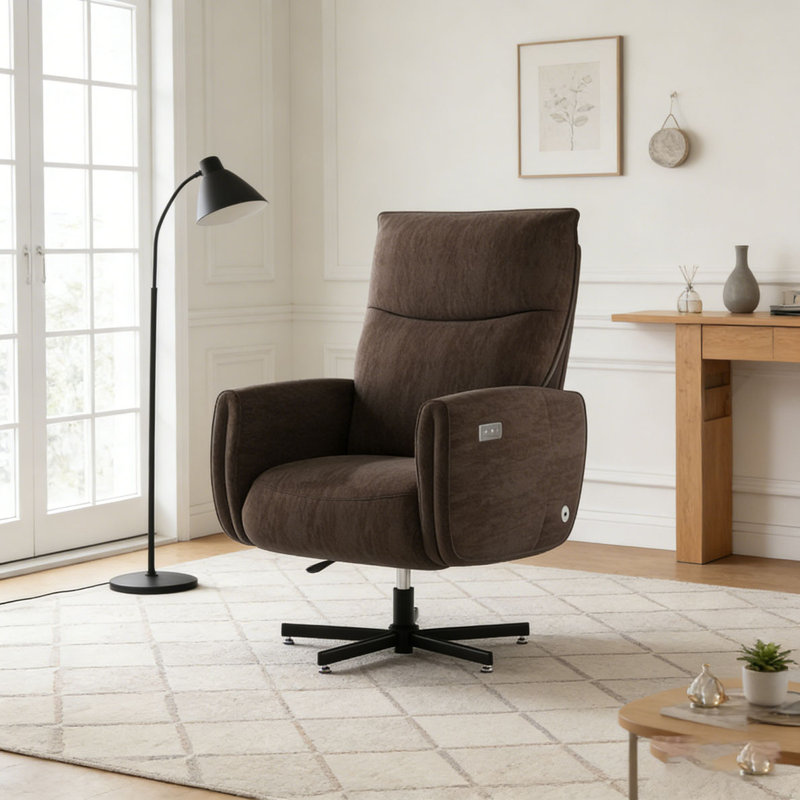 Fauteuil inclinable électrique pivotant, Brun