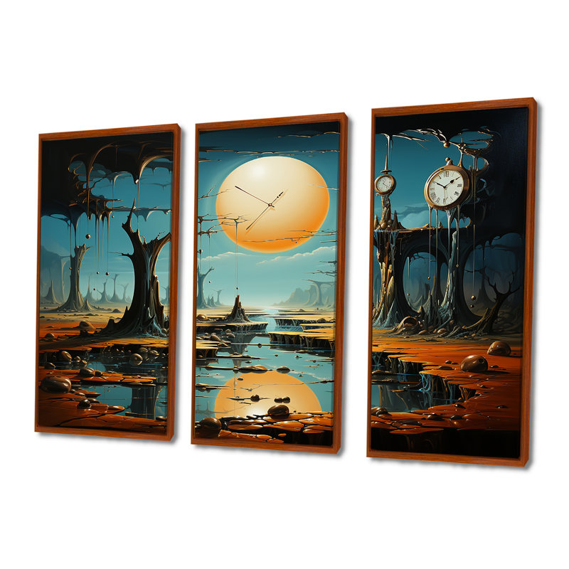 «The Persistance Of Dali», art mural surréalisme, H 40 po x l 60 po, Cadre flottant brun