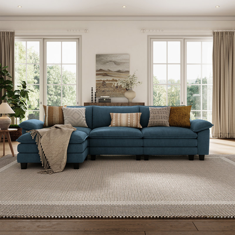 Colbey 123'' Oversized Corduroy Cloud Couch L Shaped Couch, Navy