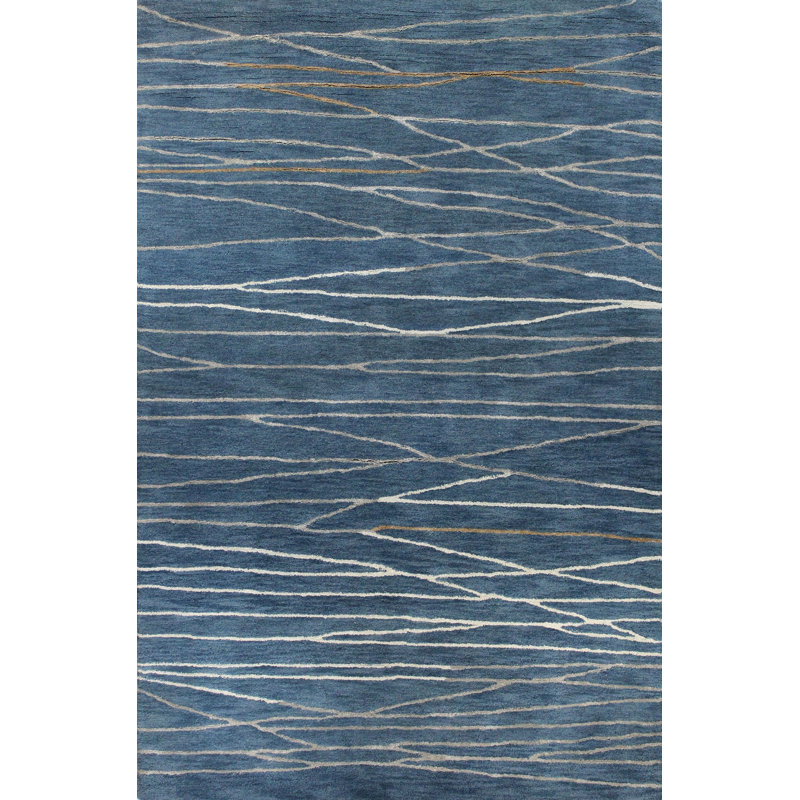 Tapis bleu azur à motif abstrait touffeté à la main Soleia, Rectangle 8 pi 6 po x 11 pi 6 po