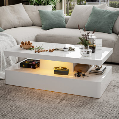 Abdulmalek Single High Glossy LED Coffee Table With Storage, White