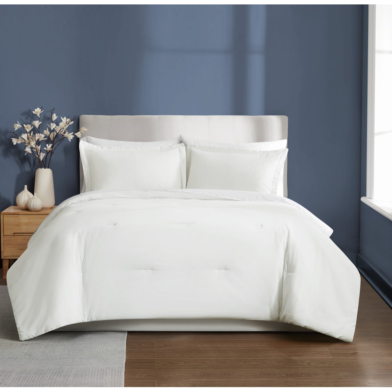 Brooklyn Loom Essential Cotton Comforter Set, King Comforter  + 2 Shams, White