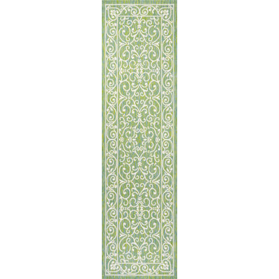 Debbe Vintage Filigree Textured Weave Green/Ivory Indoor/Outdoor Rug