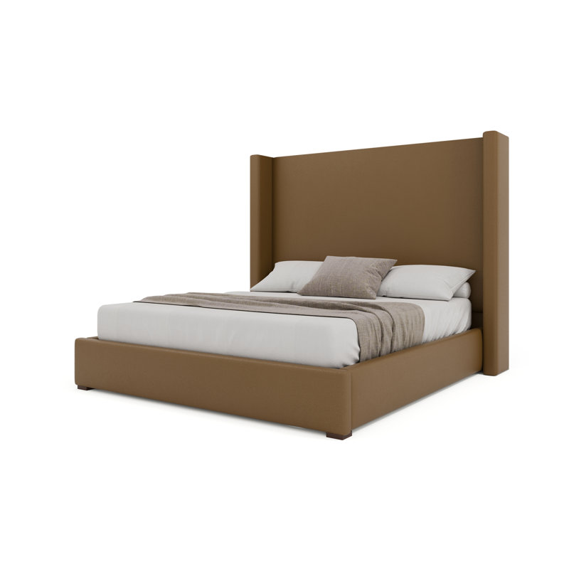 Diland Vegan Leather Wingback Bed, Caramel, California King
