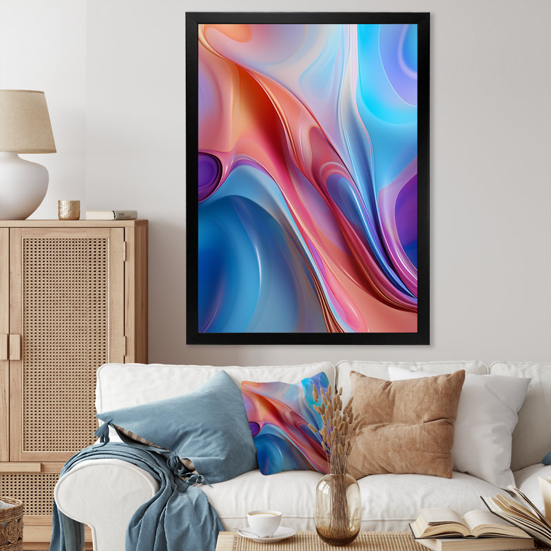 Art mural sur toile abstrait transitionnel bleu et rose III, H 20 po x l 12 po x P 1 po, Cadre simple noir