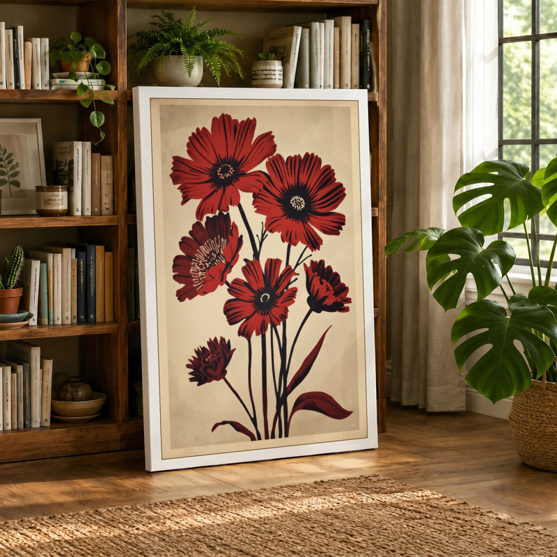 Deep Crimson Botanicals Botanical - Wrapped Canvas, 30x20 - 76.2 x 50.8 cm, Black Border