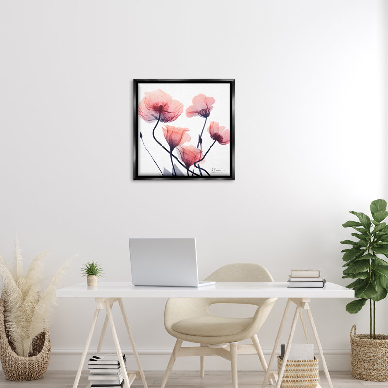 Pink Chic Simple Flowers Floating Frame, design by Albert Koetsier, 25" H x 25" W, Jet Black Floater Frame