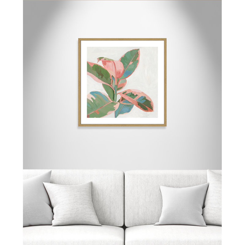 Ficus rose I - reproduction d'art, Toile avec cadre en bois beige, H 28,75 po x l 28,75 po x P 0,75 po