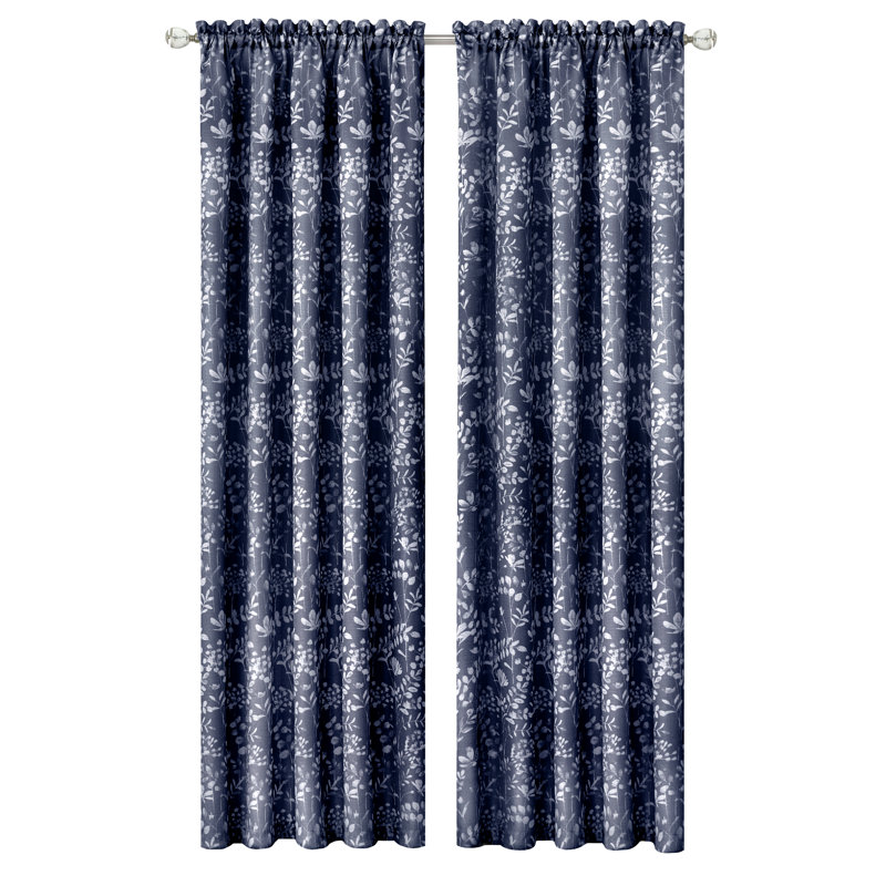 Dungall Polyester Semi-Sheer Single Curtain Panel, 52"W x 63"L, Navy