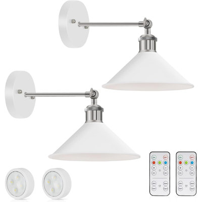 Ensemble de deux appliques murales sans fil à piles à intensité variable 3000K-6000K avec télécommande - modernes et faciles à installer pour la chambre à coucher et le salon