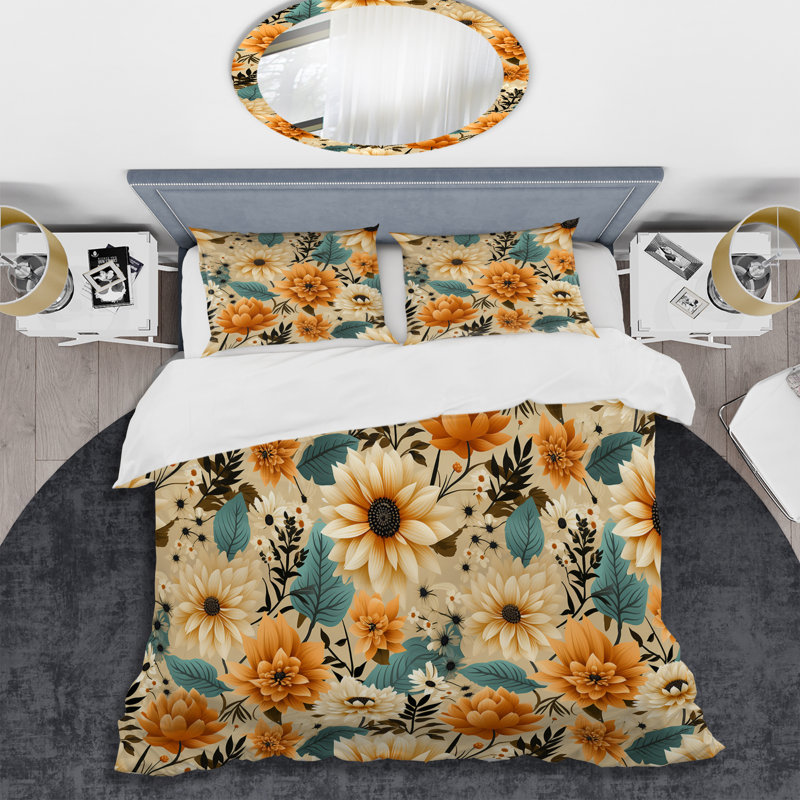 Ensemble de housse de couette Mod Floral Nostalgia IV, Housse de couette pour grand lit et 2 taies décor