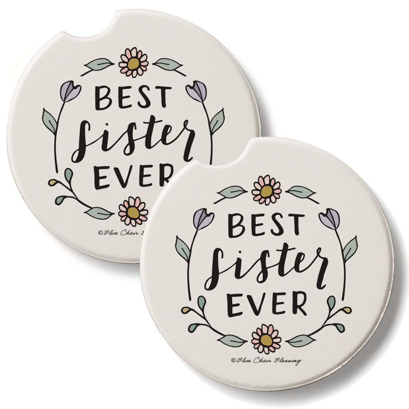 «Best Sister Ever», ensemble de 2 sous-verres de voiture en pierre absorbante