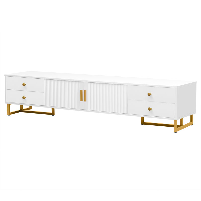 Modern Office Storage Cabinet with 4 Drawers, Wave Groove Doors, and Metal Frame – White & Gold