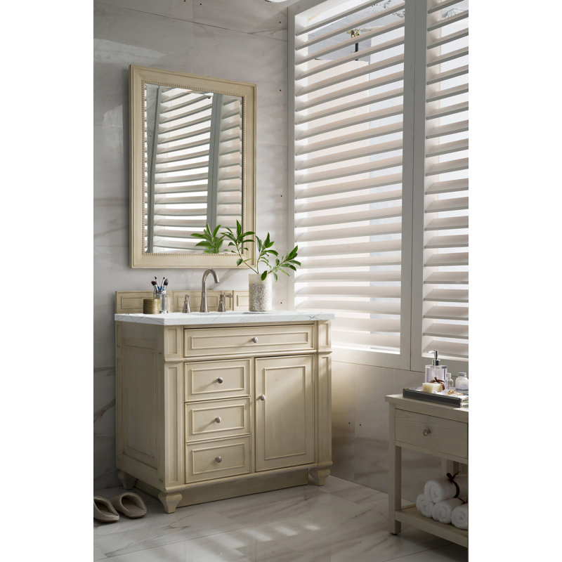 Bristol 36'' W Single Vanity, Whitewashed Walnut, White Zeus, 8" Widespread