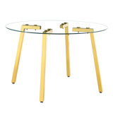 Modern Luxurious Round Tempered Glass Dining Table With 7-Shaped Metal Legs,Suitable For Family Meals, Office Conferences, Or As A Casual Coffee Table For Various Occasions.47.3*47.3*29.5