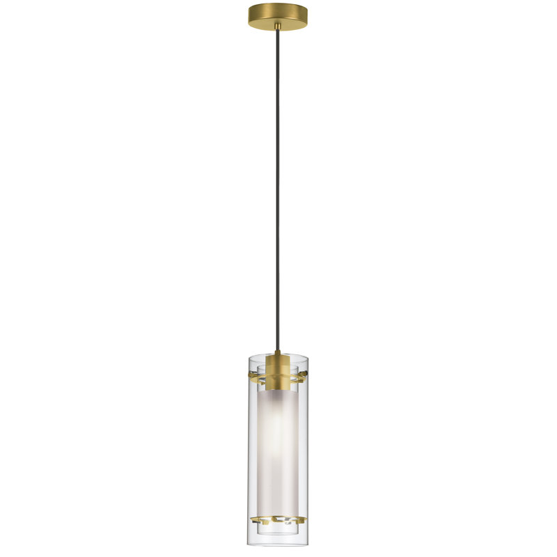 Luminaire suspendu incandescent 1 lumière Heiman, noir mat avec verre transparent / givré, Laiton vieilli