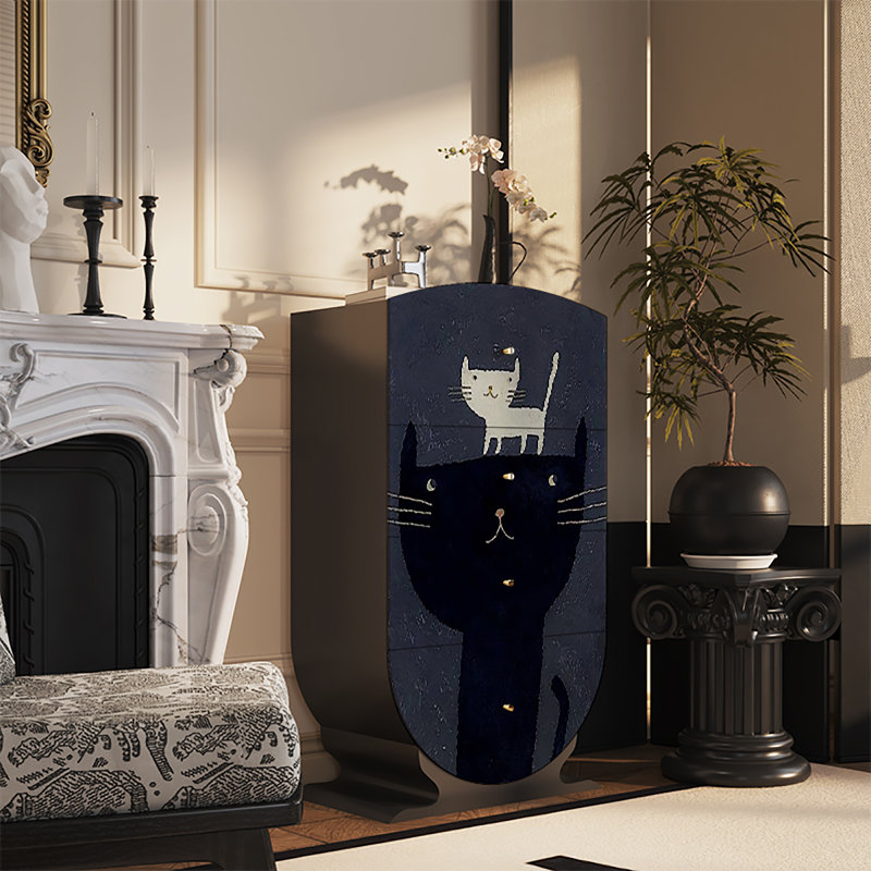 Armoire décorative rétro avec rangement multifonction, Noir