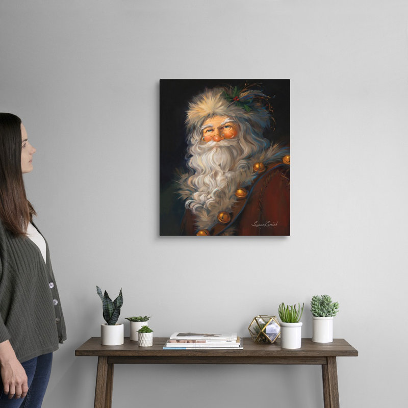 Père Noël, art mural par Susan Comish, H 40 po x l 32 po, Toile tendue, Sans cadre