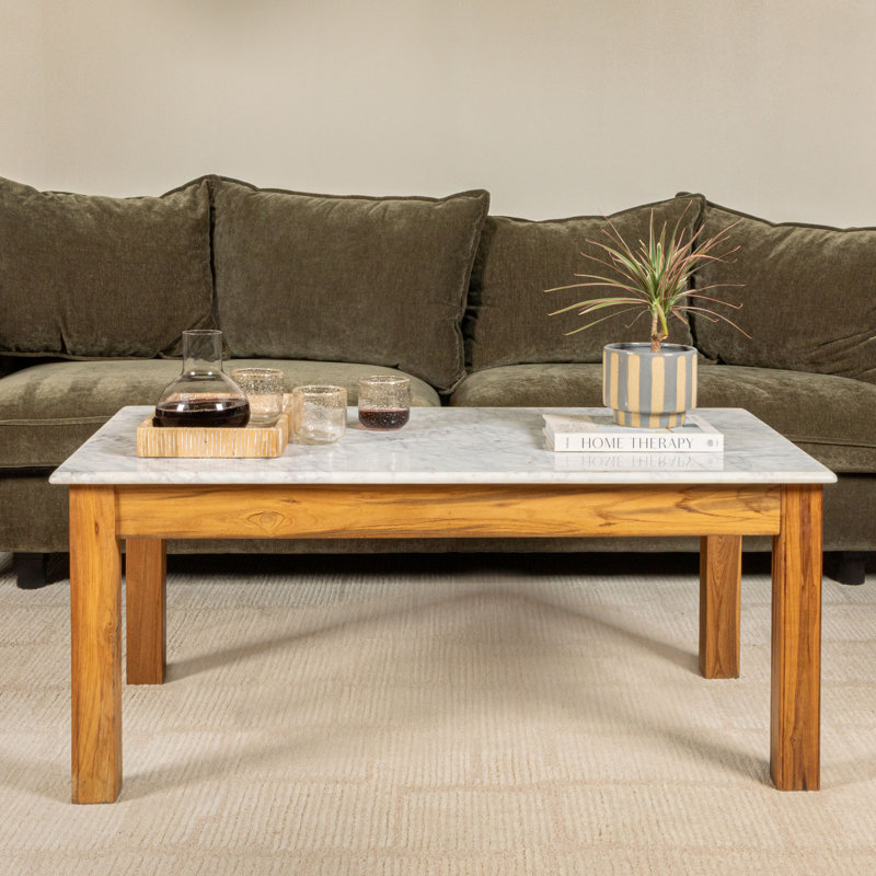 Elliot Rectangular Teak and Marble Coffee Table