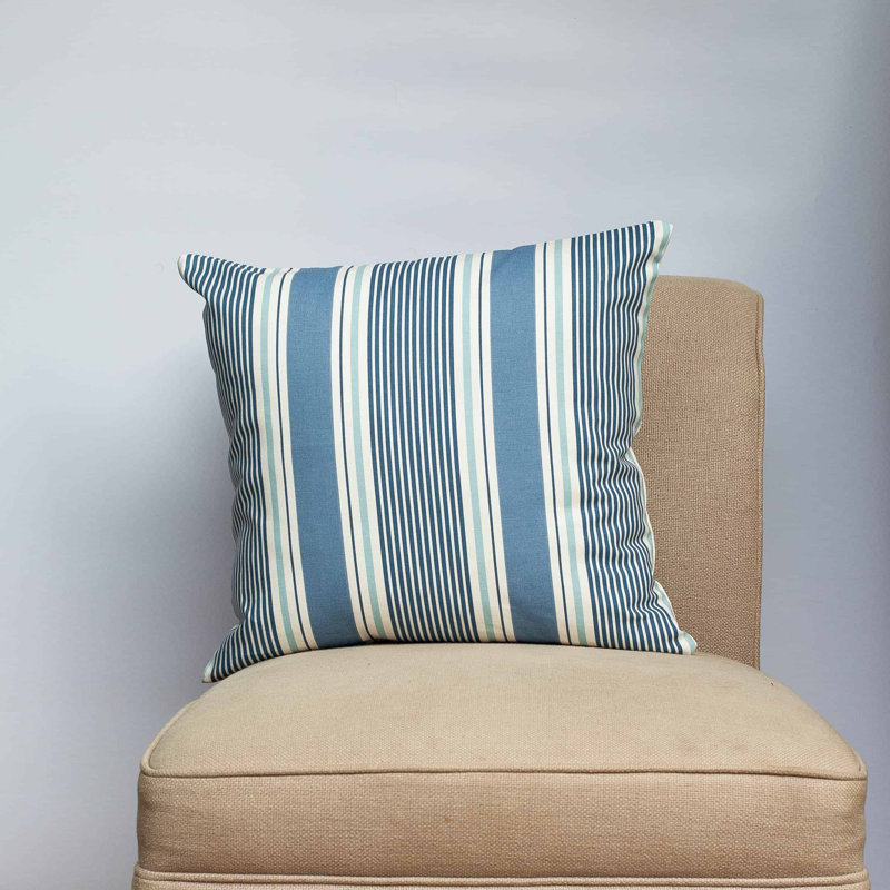 Striped Blue Cushion, 43x43cm, Feather filled