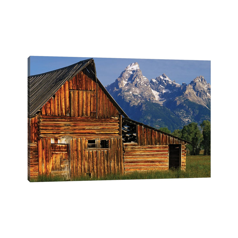 USA, Wyoming, Grand Teton National Park Barn Along Mormon Row And Grand Teton Mountains by Jaynes Gallery - Wrapped Canvas Print