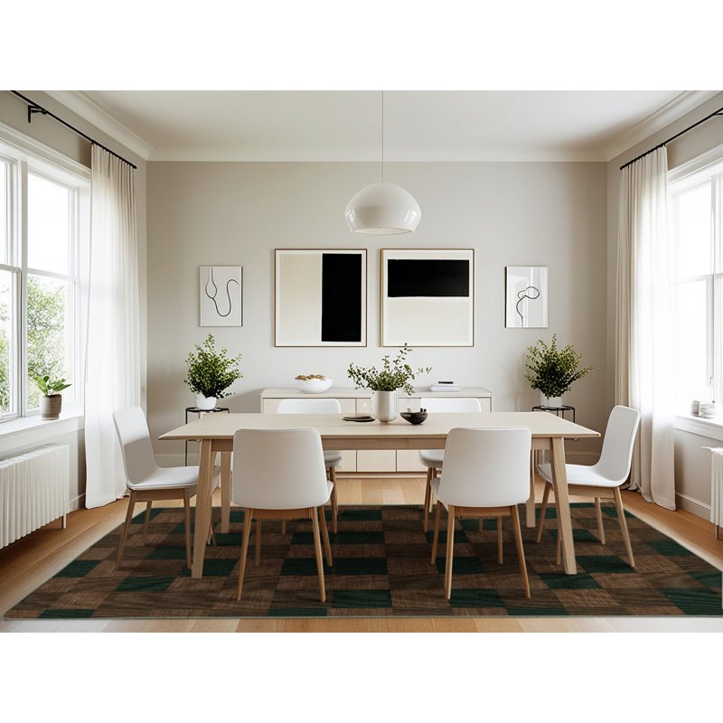 Machine Washable Checkered Green Area Rug, Rectangle 7' x 10'