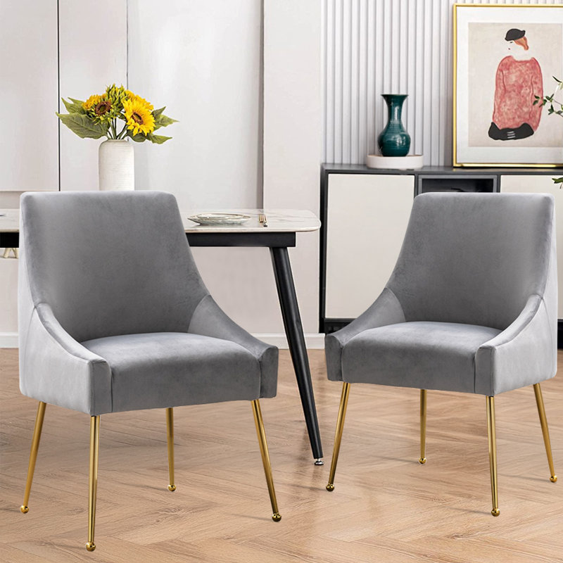 Chaise d'appoint rembourrée en velours avec pieds dorés , Gris