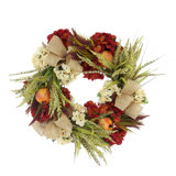25" Assorted Hydrangea Fall Wreath With Pomegranates And Bows