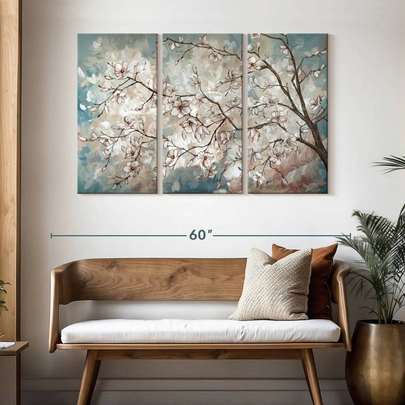 Harnek Magnolia Branches On Blue I, 32" H x 50" W