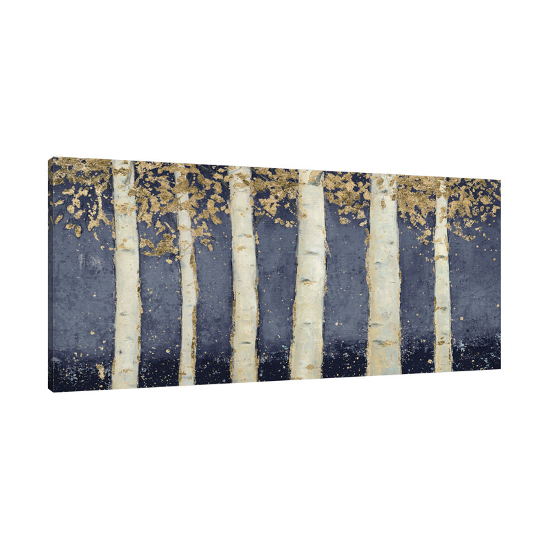 Magnifique Birch Grove Indigo Crop par James Wiens - peinture sur toile tendue, H 30 po x l 60 po x P 1,5 po
