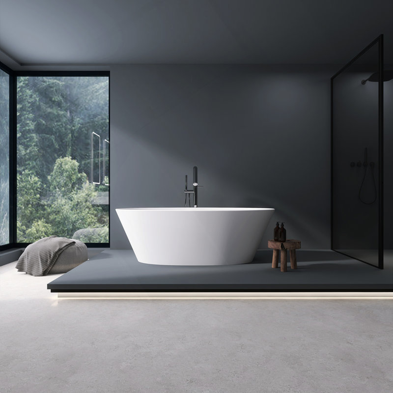 Baignoire de trempage autoportante à surface solide de 66,9 pouces pour salle de bain