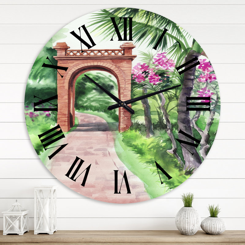 Traditional Gate In Tropical Oasis - Horloge murale Tropical, Extra Small
