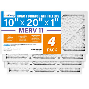 Filtres à air Lotfancy 10 x 20 x 1, paquet de 4, filtres de fournaise à air climatisé plissé Merv 11