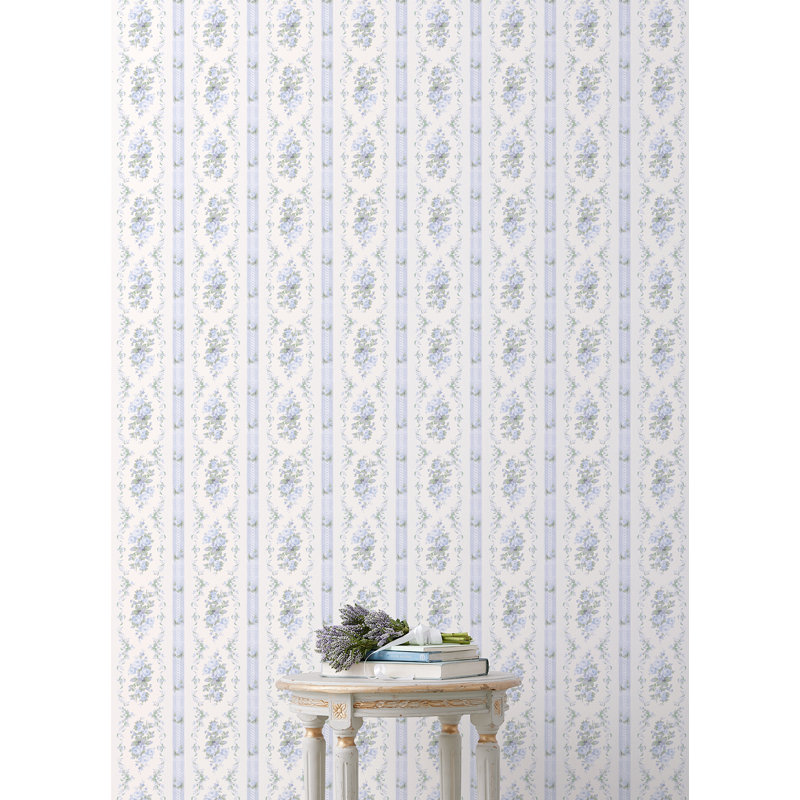 Papier peint à rayures et à fleurs Dreamy Days Parfait, L 20,5 po x L 396 po, Bleu, Non encollé