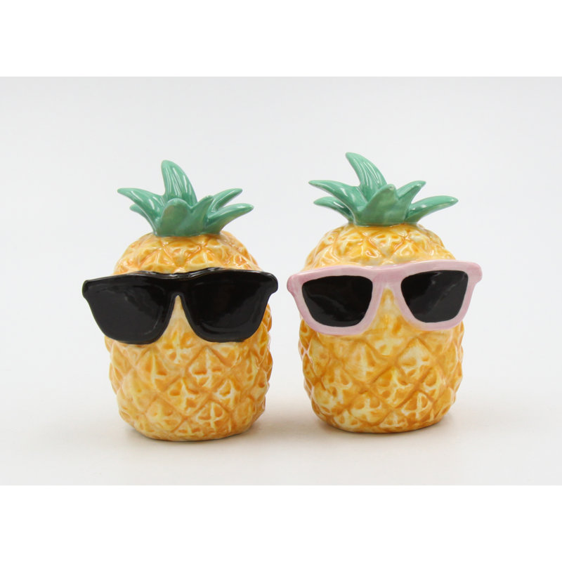 Tropical Ceramic Pineapple Sunglasses Salt and Pepper Shakers